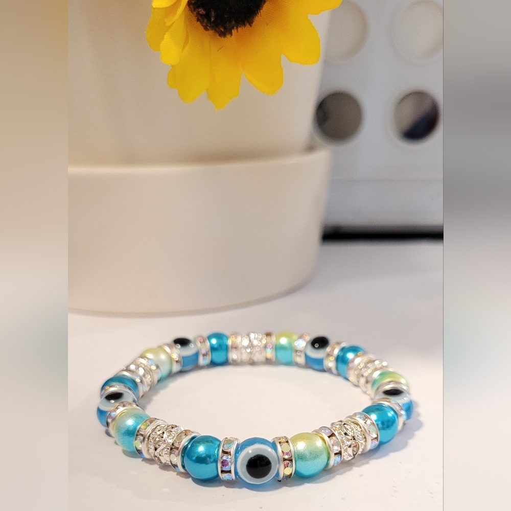 Blue and yellow Evil Eye Beaded Stretch Protection Mal De Ojo Fashion Bracelet